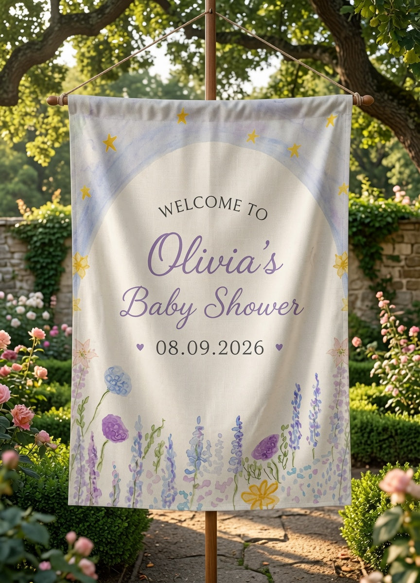 Personalized Baby Shower Garden Flag, Custom Floral Welcome Sign, Baby Girl Shower Decoration
