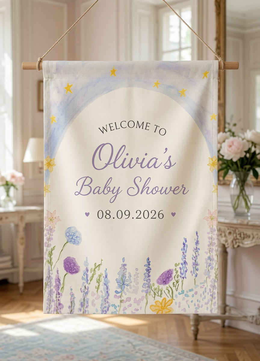 Personalized Baby Shower Garden Flag, Custom Floral Welcome Sign, Baby Girl Shower Decoration