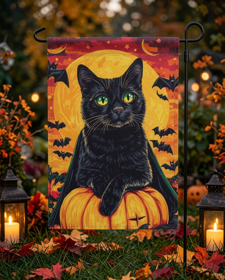 Black Cat Pumpkin Garden Flag,Halloween Ghost Garden Flag, Fall Season Outdoor Decor