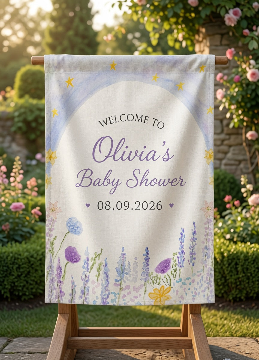 Personalized Baby Shower Garden Flag, Custom Floral Welcome Sign, Baby Girl Shower Decoration