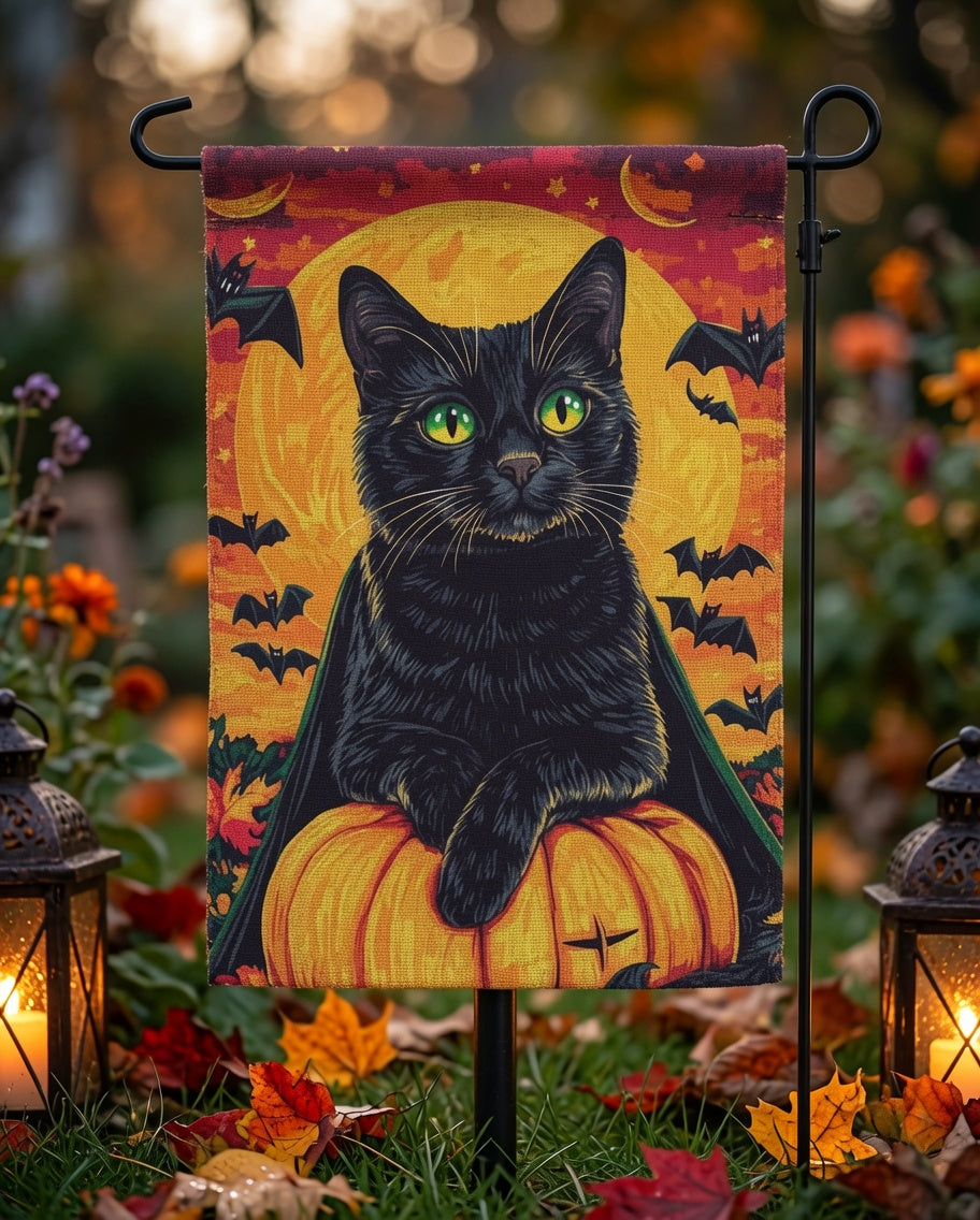 Black Cat Pumpkin Garden Flag,Halloween Ghost Garden Flag, Fall Season Outdoor Decor