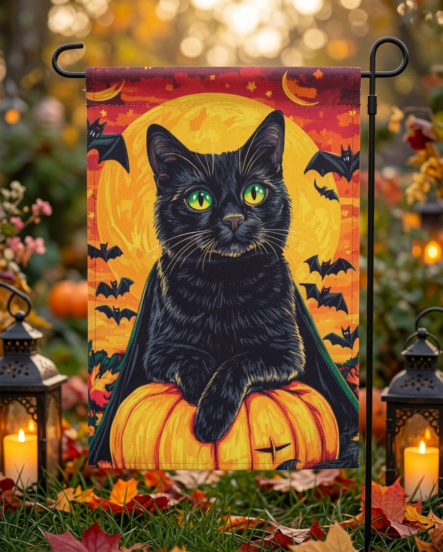 Black Cat Pumpkin Garden Flag,Halloween Ghost Garden Flag, Fall Season Outdoor Decor