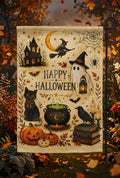 Happy Halloween Garden Flag, Vintage Ghost Witch Garden Flag