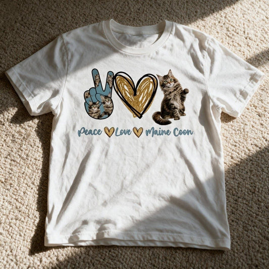 Peace Love Maine Coon Shirt White Color Size S