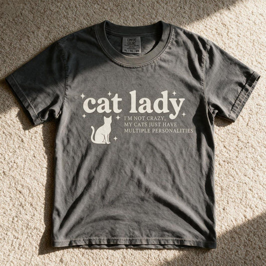 Comfort Color Crazy Cat Unisex T-shirt Pepper Color Size XL