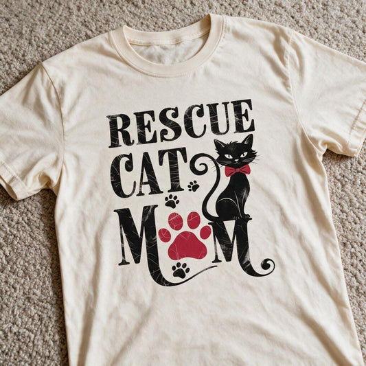 Rescue Cat Mom Shirt Sand Color Size M