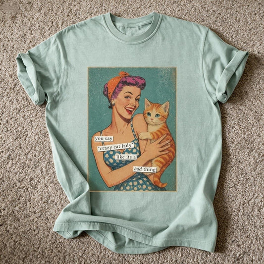 Comfort Color Crazy Cat Lady Tee Bay Color Size L