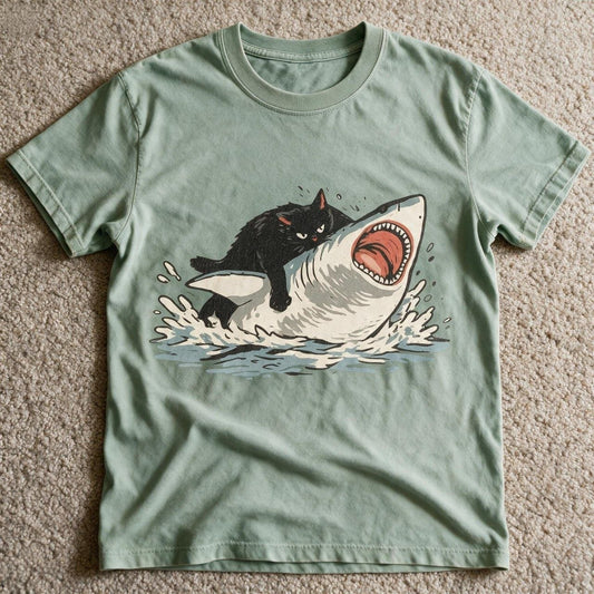 Comfort Color Fat Cat Vs Shark Shirt Light Green Color Size M
