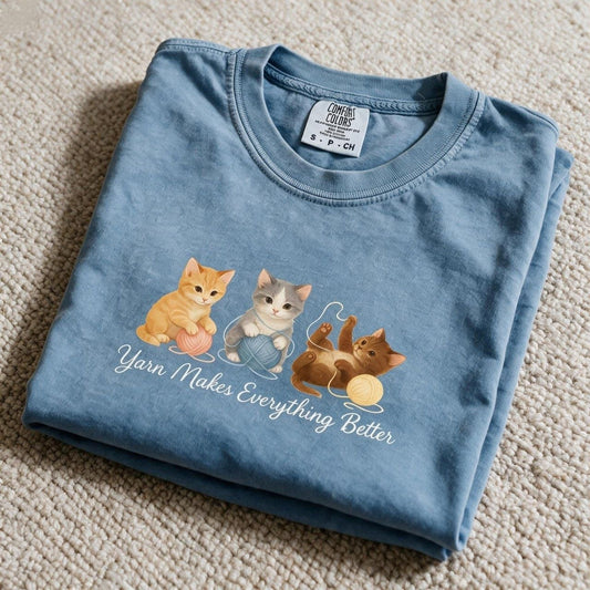 Comfort Colors Funny Cat Crochet Shirt Blue Jean Color Size S