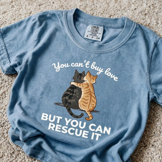 Comfort Colors Rescue Cat Shirt Blue Jean Color Size S