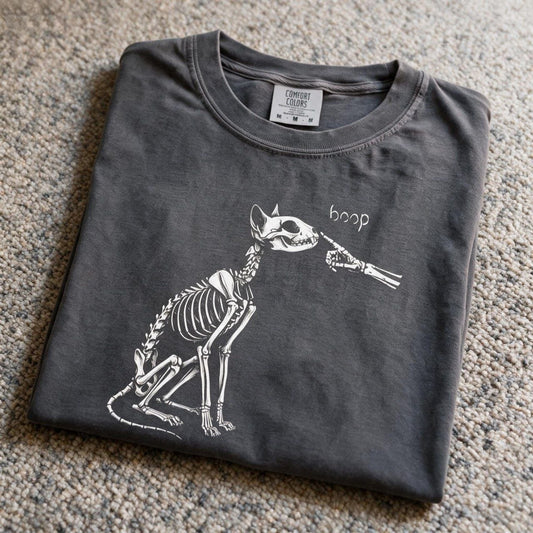 Comfort Colors Skeleton Cat Boop Shirt Pepper Color Size M
