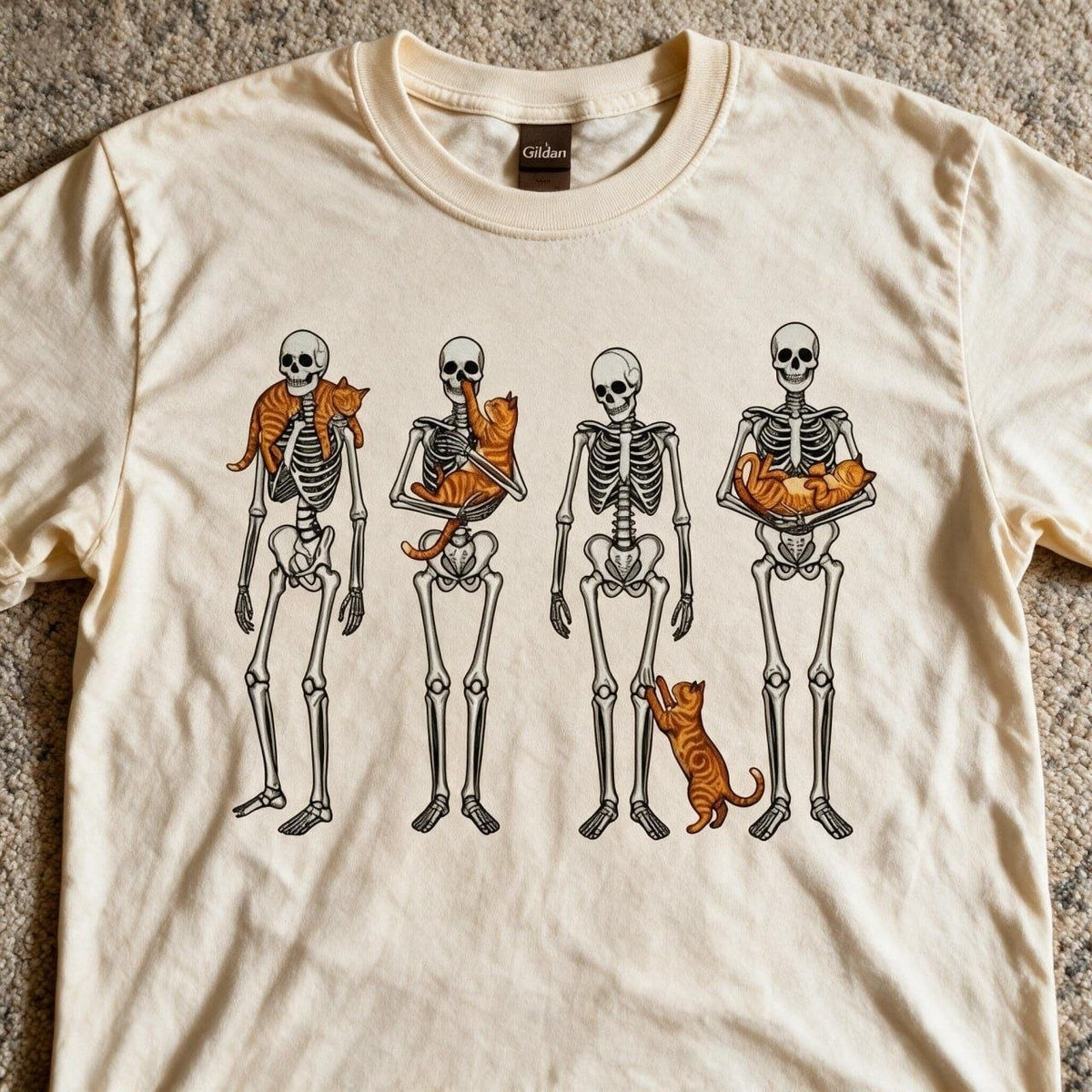 Skeleton Cat Shirt Sand Color Size L