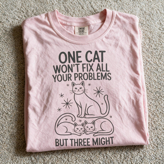 Comfort Colors Funny One Cat Shirt Blossom Color Size L