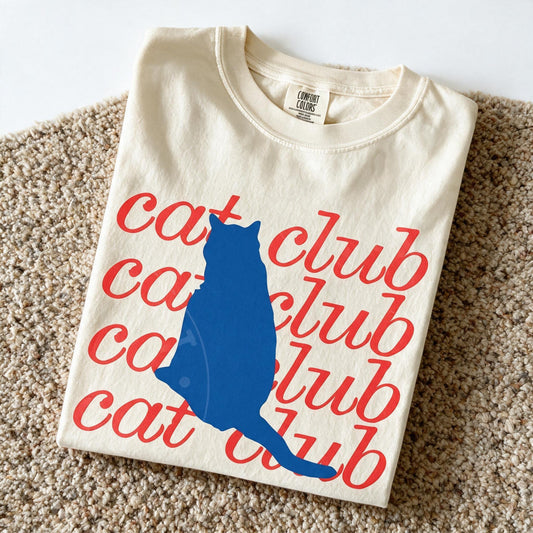 Comfort Colors 'Cat Club' Shirt Ivory Color Size L