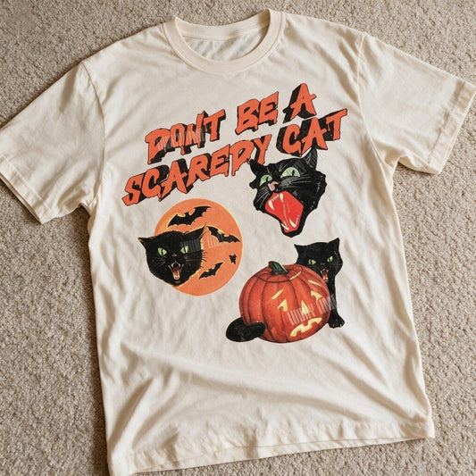 Don't Be A Scaredy Cat Tee Sand Color Size L