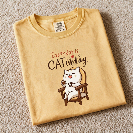 Comfort Colors Every Day Is Caturday T-Shirt Mustard Color Size M
