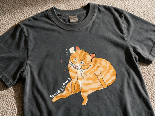 Comfort Colors Funny Orange Cat Shirt Pepper Color Size L