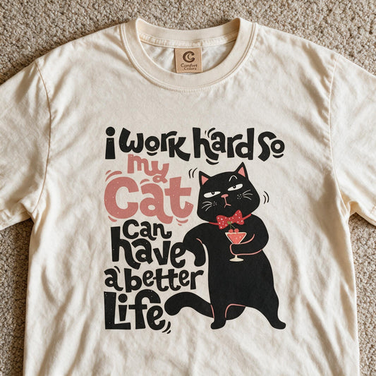 Comfort Colors Better Cat Life Shirt Ivory Color Size XL