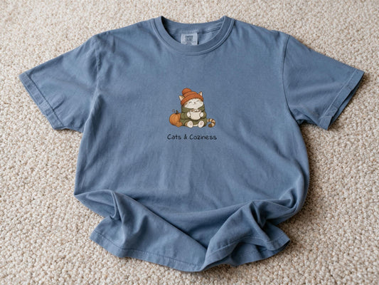 Comfort Colors Cats & Coziness Shirt Blue Jean Color Size 2XL