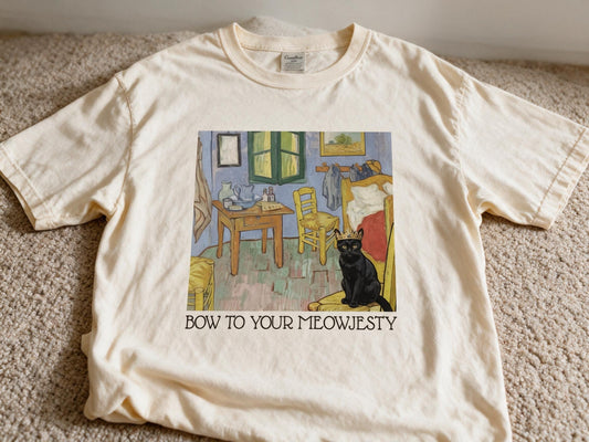 Comfort Colors Bow To Your Meowjesty Tee Ivory Color Size L