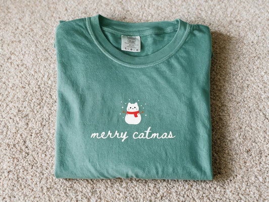 Comfort Colors Merry Catmas Shirt Light Green Color Size L