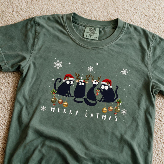 Comfort Colors Merry Catmas Shirt Moss Color Size S