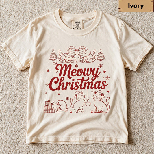 Comfort Colors Meowy Christmas Tee Ivory Color Size M