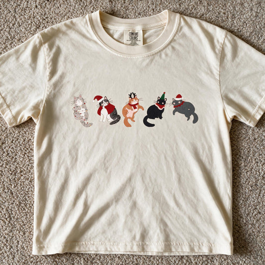Comfort Colors Meowy Xmas Tees Crimson Color Size XL