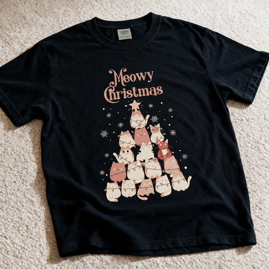 Comfort Colors Christmas Meowy Tee Black Color Size L
