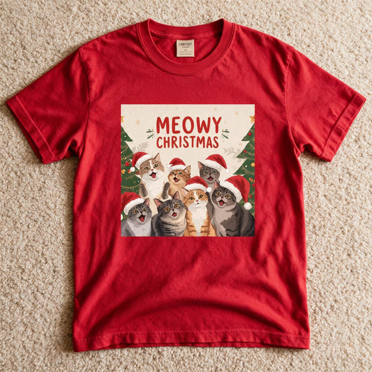 Comfort Colors Festive Cat Tee Red Color Size M
