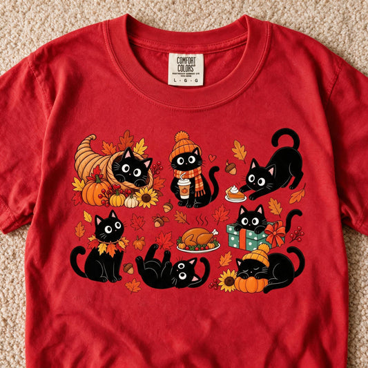Comfort Colors Thanksgiving Cat Shirt Red Color Size L