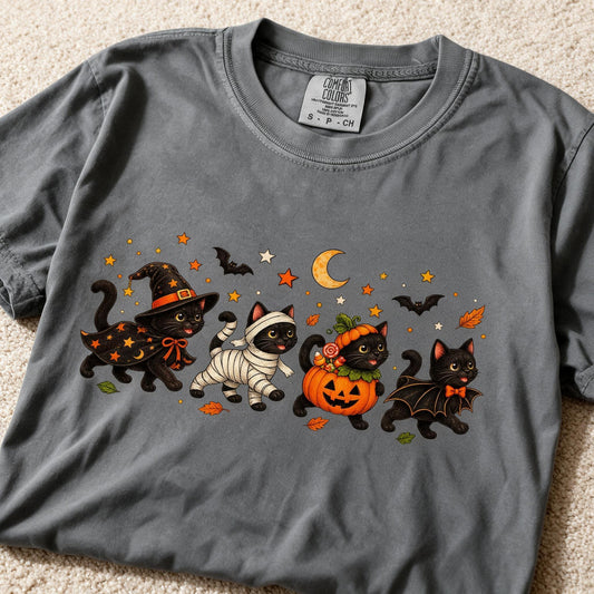 Comfort Colors Spooky Black Cat Shirt Pepper Color Size S