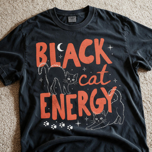 Comfort Colors Black Cat Energy Shirt Black Color Size L
