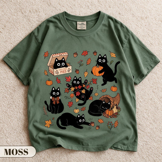 Comfort Color Black Cat Lover Shirt Moss Color Size M