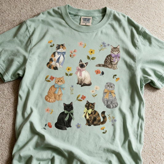 Comfort Colors Vintage Cats Graphic Shirt Bay Color Size M