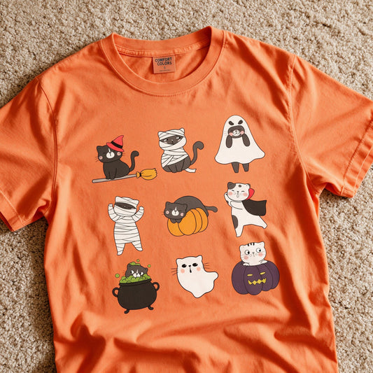 Comfort Color Halloween Cat Shirt Cute Shirt Orange Color Size S