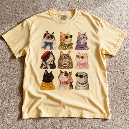 Comfort Color Vintage Cat Shirt Butter Color Size XL
