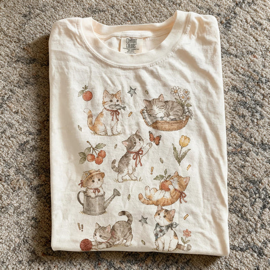 Comfort Color Vintage Whimsical Kitten Shirt Ivory Color Size L