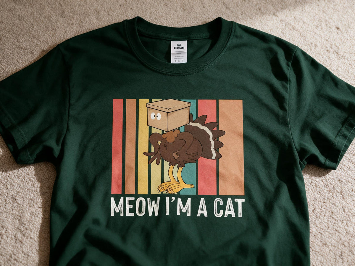 Meow I'm a Cat Funny Tee Forest Green Color Size L
