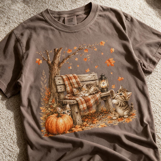 Comfort Colors Fall Cat Shirt Espresso Color Size M
