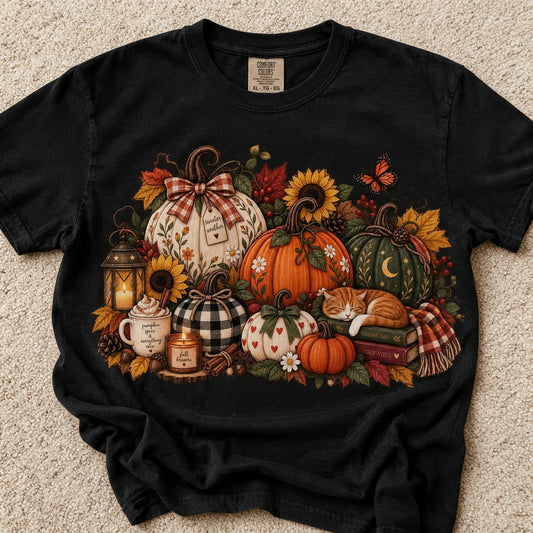 Comfort Colors Pumpkin Cat Shirt Black Color Size XL