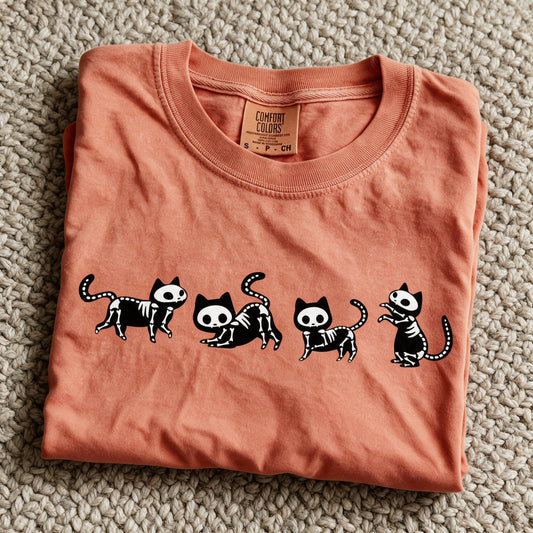 Comfort Colors Black Cat Skeleton Shirt Yam Color Size S