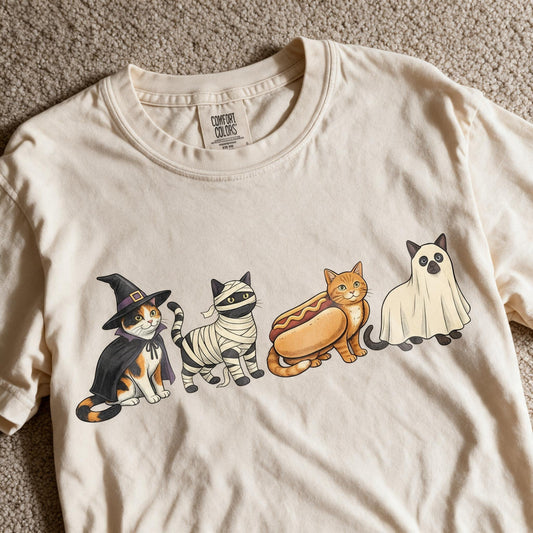 Comfort Colors Halloween Cats Shirt Ivory Color Size L