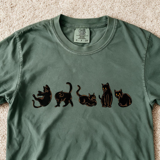 Comfort Colors Black Cat Shirt Fall Shirt Moss Color Size S