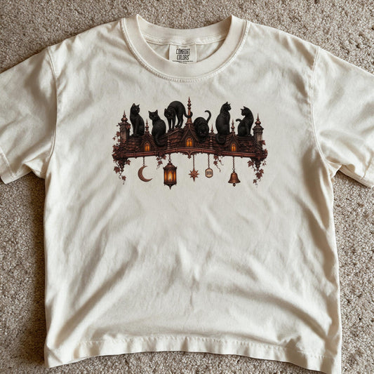 Comfort Colors Black Cat Halloween Shirt Ivory Color Size XL