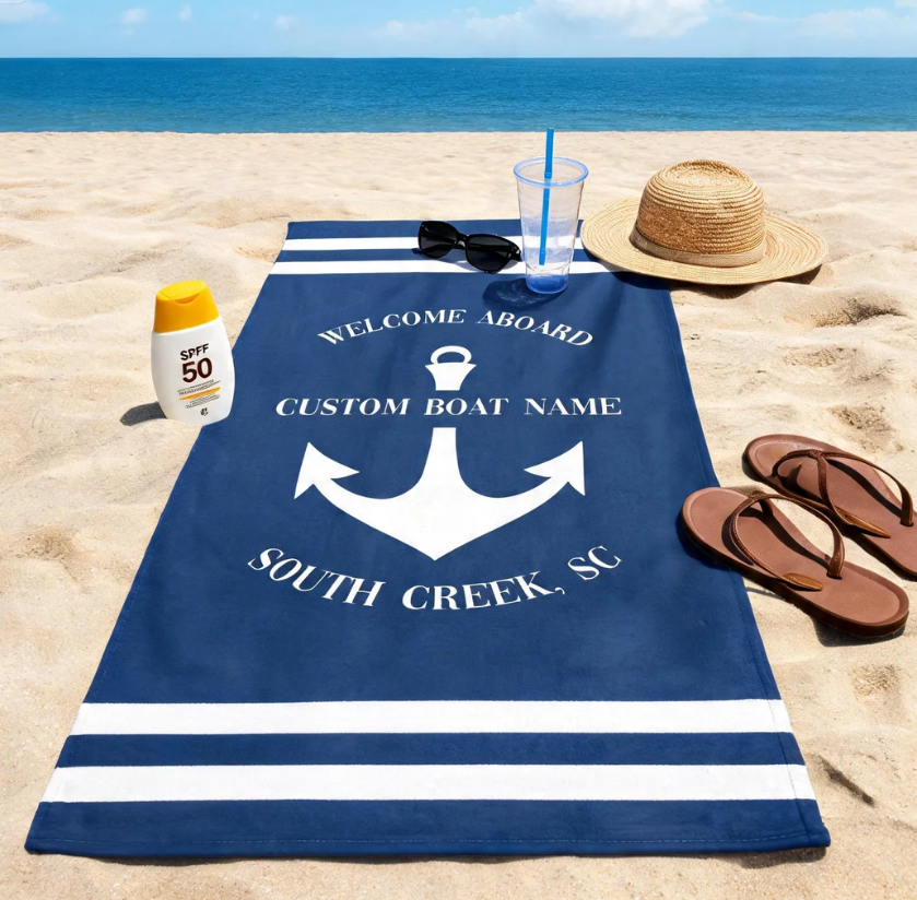 Personalized Anchor Nautical Beach Towel, Custom Boat Yatcht Gift for Mom/Dad, Unique Name Pool Towel, Sailing Design Text Towel for Sailor