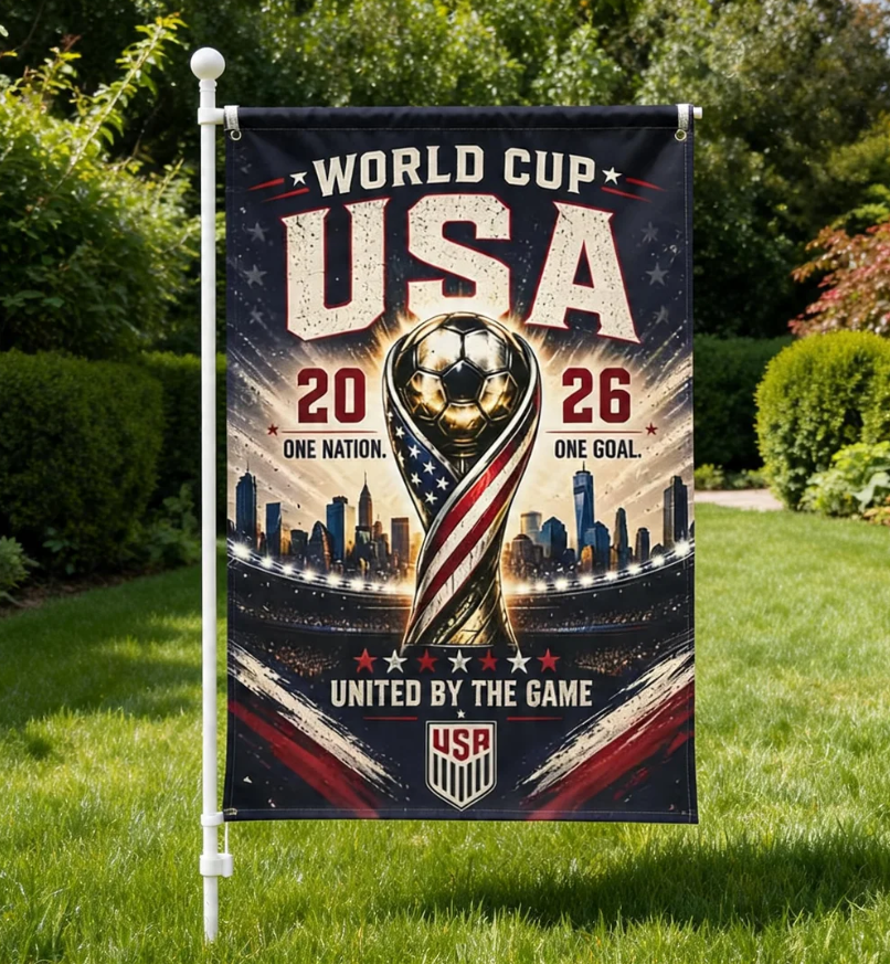 USA World Cup 2026 Soccer Trophy Garden Banner